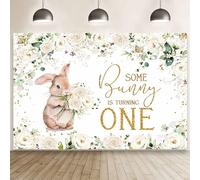 MEHOFOND 7x5ft White Floral Bunny 1st Birthday Backdrop Some Bunny is Turning One Rabbit First Bday Photography Background Easter Party Decorations Photoshoot Photo Props