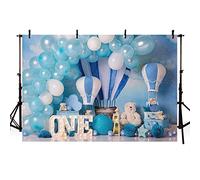 MEHOFOND 8x6ft Blue Boy 1st Birthday Photography Backdrops Balloons Hot Air Balloon Bear Baby Adventure Background Newborn Photographer Photo Props Party Decor Studio Booth Supplies