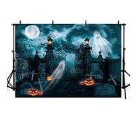 MEHOFOND 8x6ft Blue Halloween Theme Photography Backdrop Hallowmas Night Ghost Pumpkin RIP Background Birthday Party Banner Family Wallpaper Decorations Portrait Photo Booth Studio Supplies