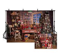MEHOFOND 8x6ft Christmas Backdrop Santa's Toyshop Photography Background Vintage Rustic Wooden House Winter Night Cottage Gift Xmas Tree Family Holiday Party Decoration Portrait Photo Studio