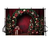 MEHOFOND 8x6ft Christmas Backdrop Winter Green Arch Red Bow Gift Xmas Tree Photography Background Adult Children Portrait Home Party Decoration Banner Studio Supplies