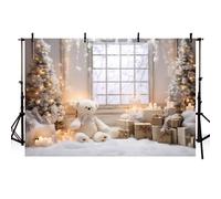 MEHOFOND 8x6ft Christmas Backdrop Winter Indoor Xmas Tree Cute Bear Candle Gift Vintage Photography Background Adult Children Portrait Home Party Decoration Banner Studio Supplies