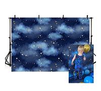 MEHOFOND 8x6ft Dark Blue Sky Cloud Photo Studio Backdrop Props Boy Birthday Prince Baby Shower Gold Star Party Decorations Twinkle Twinkle Little Stars Photography Background Banner