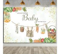 MEHOFOND 8x6ft Locally Grown Baby Shower Backdrop Green Farmers Market Baby Shower Decorations Banner for Kids Vegetable and Fruit Theme Party Photography Background Cake Table Photo Booth Props