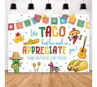 MEHOFOND 8x6ft Mexican Fiesta Backdrop White Let's Taco Bout How Much We Apperciate You Thank You for All That You Do Background Banner Thanks for Teacher Doctor Employee Colored Party Decor Supplies