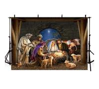 MEHOFOND 8x6ft Nativity Scene Christmas Backdrop Starlight Holy Family Three Kings Religious Belief Photography Background Bible Story Outdoor Xmas Decoration Church Religious Christian Photo Props