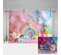 MEHOFOND 8x6ft Pink Birthday Photography Background Unicorn Gouache Clouds Rainbow Pony Flower Star Dot Background Baby Shower Cake Smash Children Birthday Party Decoration Banner Studio Props