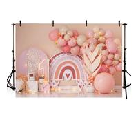 MEHOFOND 8x6ft Pink Girl 1st Birthday Photography Backdrop Bohemia Theme Balloons Rainbow Child Portrait Photo Studio Props Boho Party Decoration Cake Smash Background Banner Supplies