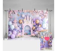 MEHOFOND 8x6ft Purple Girl Birthday Photography Backdrop Flowers Castle Butterfly Car Background Baby Shower Cake Smash Princess Party Decoration Banner Studio Prop