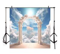 MEHOFOND 8x8ft Door to Heaven Backdrop For Photography White Door Clouds Blue Sky Background Adult Child Portrait Baptism Funeral Memorial Day Church Decoration Banner Photo booth Props