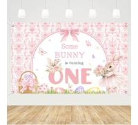 MEHOFOND Bunny 1st Birthday Backdrop, Spring Some Bunny is Turning One Banner, Easter Rabbit First Birtdhay Party Decorations, Pink Elegant Vintage Chinoiserie Floral Bunny 1st Bday Party Booth Props