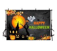 MEHOFOTO 7x5ft Happy Halloween Birthday Party Decoration Photo Studio Booth Background Props Pumpkin Ghost Halloween Eve Maple Leaves Banner Black Evening Backdrops for Photography