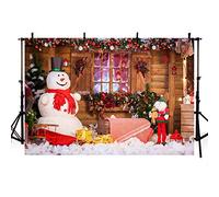 MEHOFOTO 7x5ft Splendid Merry Christmas Party Banner Holiday Winter Photo Studio Backdrop Snow Man Christmas Bells Wood Backgrounds for Photography