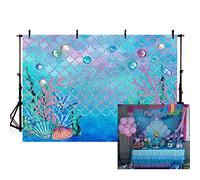 MEHOFOTO 7x5ft Under The Sea Blue Photography Backdrop Ocean Mermaid Theme Girl Birthday Party Decoration Pearls Starfish Shell Ocean Theme Baby Shower Photo Studio Booth Background Banner