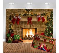 Mehofoto Christmas Theme Tree Fireplace Socks Photography Backdrop 7x5ft Xmas Party Decoration Gifts Christmas Eve Indoor Photo Studio Props