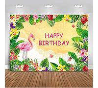 Mehofoto Tropical Flamingo Party Backdrop 7x5ft Vinyl Let's Flamingle Hawaiian Aloha Party Monstera Leaves Photo Backdrops Pink Flamingo Luau Birthday Cake Table Photography Background