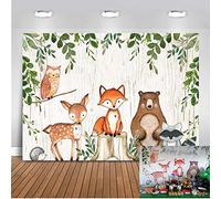 MEHOFOTO Woodland Baby Shower Birthday Backdrop 7x5ft Vinyl Variegated Woodland Animals Photography Background