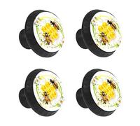 MEHOM 4 Pcs Crystal Glass Cabinet Drawer Knob,Cute Bee Honey Wreath Round Drawer Knobs Kitchen Cabinets Dresser Cupboard Wardrobe Unique Pulls Handles