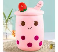 MeHoo 35 CM Bubble Tea Plush Pillow,Cute Stuffed Boba Plushies,Soft Milk Tea Doll Comfortable Hugging Pillow Back Cushion Bubble Tea Plush Toy Holiday Birthday Gift Pink