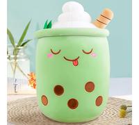 MeHoo 35 CM Bubble Tea Plush Pillow,Cute Stuffed Boba Plushies,Soft Milk Tea Doll Comfortable Hugging Pillow Back Cushion Bubble Tea Plush Toy Holiday Birthday Gift Green