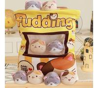 MeHoo Cute Snack Pillow Plush, Cat Subject Character, Stuffed Toy, Plush Toy, Animal Theme, 8 Removable Kittens, Yellow