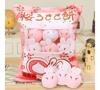 MeHoo Pudding Bunny Pillow Plush, Cute Snack Pillow Stuffed Animal Toys, Removable Snack Plushie Cuddly Toy Pudding Decorative Cushion with 8 Bunnies Plush Dolls (Rabbit)