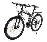 MEHOOSPVN 26 Inch Folding Mountain Bike 21 Speed MTB Bicycle Bike Trail Bike with Dual Disc Brakes High-carbon Steel Frame Mens and Womens Mountain Bicycle, Adjustable Seat Height, Mudguard Set, Black