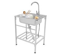 MEHOOSPVN Catering Sink Free Standing Outdoor 304 Stainless Steel Utility Sinks for Laundry Room with Tap and Drain, Industrial Garage Sink Commercial Sink for Restaurant, Workshop, 65x45x75cm