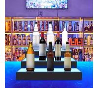 MEHOOSPVN LED Lighted Liquor Bottle Display Shelf 3-Tier RGB Acrylic Stand, with Remote Control, LED Lighted Liquor Bottle Display Rack, 3 Tiers 40*30*20cm Illuminated Bottle Shelf,Home Commercial Bar
