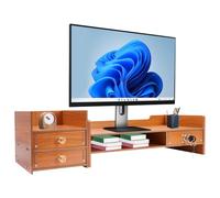MEHOOSPVN Monitor Stand, Desk Monitor Stand with Three Drawers, Desktop Monitor Stand Wood Desk Organizer Stand Home Office Desktop, Wooden Organizer for PC Monitor Laptop Printer, Load Capacity 5 kg