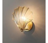 MEHOOSPVN Shell Shaped Wall Sconce, E14 Wall Lamp, Art Deco Nordic Wall Lights for Living Room/Bedrooms/Bedside, Indoor Glass Fixture, Amber