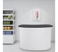 MEHOOSPVN Trade Show Exhibition Table, Portable Podium Banner Stand, Curved Corner Foldable Counter Display Counter Promotion Table Pop Up Counter for Hotels Shops Halls Black, White, 132 x 40 x 90 cm