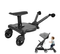 MEHOOSPVN Universal Buggy Board with Seat, Larger Standing & Seating Platform for Toddlers 2-6 Years (25kg), 360° Rotation, Portable, Fits 99% Prams, Easy to Install, Ideal for Families with Two Kids