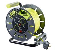 Mehr 240V Cable Reel 50M 13A Bs En6124 Heavy Duty Thermal Cut-Out 4 Sockets Qty 1