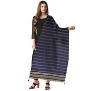 Mehrang Women's Printed Chiffon with Handwoven Silk dupatta for Women, NAVY BLUE, One size