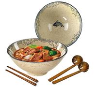 mehrido Ceramic Ramen Bowl Set, 2 Sets 1200ml Large Japanese Noodle Soup Bowls with Spoons and Chopsticks for Soup Udon Soba Pho Asian Noodles Pasta Salad