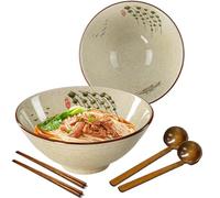 mehrido Ceramic Ramen Bowl Set, 2 Sets 1200ml Large Japanese Noodle Soup Bowls with Spoons and Chopsticks for Soup Udon Soba Pho Asian Noodles Pasta Salad