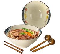 mehrido Ceramic Ramen Bowl Set, 2 Sets 1200ml Large Japanese Noodle Soup Bowls with Spoons and Chopsticks for Soup Udon Soba Pho Asian Noodles Pasta Salad