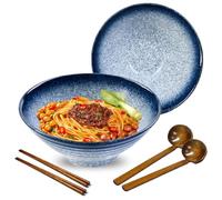 mehrido Ceramic Ramen Bowl Set, 2 Sets 950ml Large Japanese Noodle Soup Bowls with Spoons and Chopsticks for Soup Udon Soba Pho Asian Noodles Pasta Salad