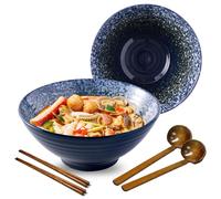 mehrido Ceramic Ramen Bowl Set, 2 Sets 950ml Large Japanese Noodle Soup Bowls with Spoons and Chopsticks for Soup Udon Soba Pho Asian Noodles Pasta Salad