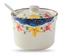 mehrido Porcelain Sugar Bowl with Lid and Spoon, 300ml Ceramic Sugar Container for Kitchen and Home, Farmhouse Sugar Jars for Coffee Bar