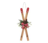 MEHRU 80cm Large Festive Folklore Wooden Decorative Skis with Foliage Hanging Decoration, Wooden Skis Ornament, Festive Skiing Christmas Ornament for Hanging Christmas Tree Decorations.