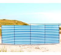 MEHRU Beach Windbreak Screen with Blue and White Stripe Pattern, Unique Camping Long windbreaker, Split Windbreaker Pole, windbreaker Sun Shade Screen Shelter, Wooden Pole Wind Breakers for Beach.