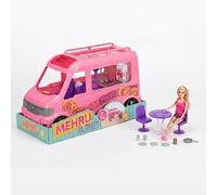 MEHRU Doll Camper Playset 23 Piece, Pink Camper Van Toy Set for Girls, Pretend Play Travel Camper with Accessories, Lights & Sounds, Dolls Holiday Adventure Toy for Kids Aged 3+