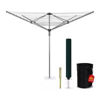 MEHRU Heavy Duty Rotary Washing Line Outdoor 4 Arm 60M Clothes Airer with Peg Bag Metal Ground Spike Waterproof Cover Foldable Garden Dryer Whirlygig Laundry Spinner Weatherproof Portable Drying Horse