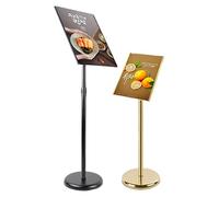 MEHWSAR Adjustable Sign Holder Stand Pedestal Poster Menu Stand Heavy Duty Floor Standing Sign Stand Aluminum Display Stand for Vertical and Horizontal View(Gold,A4)