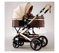 MEHWSUR 2 in 1 Convertible Baby Stroller Newborn Reversible Bassinet Pram,Foldable Aluminum Alloy Pushchair High Landscape Infant Carriage Anti-Shock Toddler Pushchair (Color : Brown)