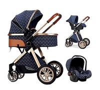 MEHWSUR Luxury Pram Stroller Baby Carriage Coches para Bebes Baby Doll Stroller 3 in 1 Foldable High Landscape Infant Carriage Newborn Pushchair with Rain Cover (Color : Blue)