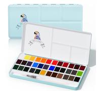 MEI LIANG 36 Color Solid Watercolor Paint Set with Metal Case & Brush, Highly Pigmented Watercolor for Beginners, Students & Outdoor Painting