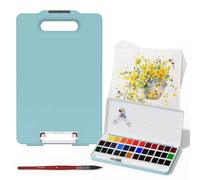 MEI LIANG Travel Watercolour Paint Set, Includes 36 Colours Solid Watercolours + 7.5x7.5 inch 50% Cotton Watercolour Paper(20 Sheets) + 1 Watercolour Brush + Green Handheld Organizer